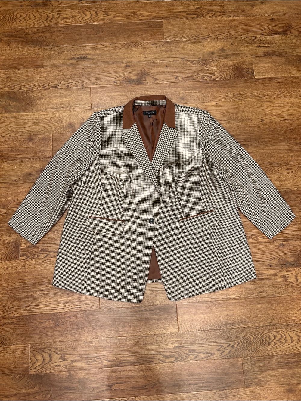 Talbots Plus Petite Relaxed 90s Blazer Autumn Check Brown Houndstooth Women 22wp - Picture 4 of 16
